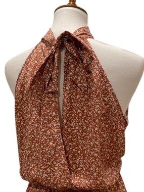 Womens Large Dress Fall Brown Boho Cut out Cream Ruffle mini babydoll Cottage